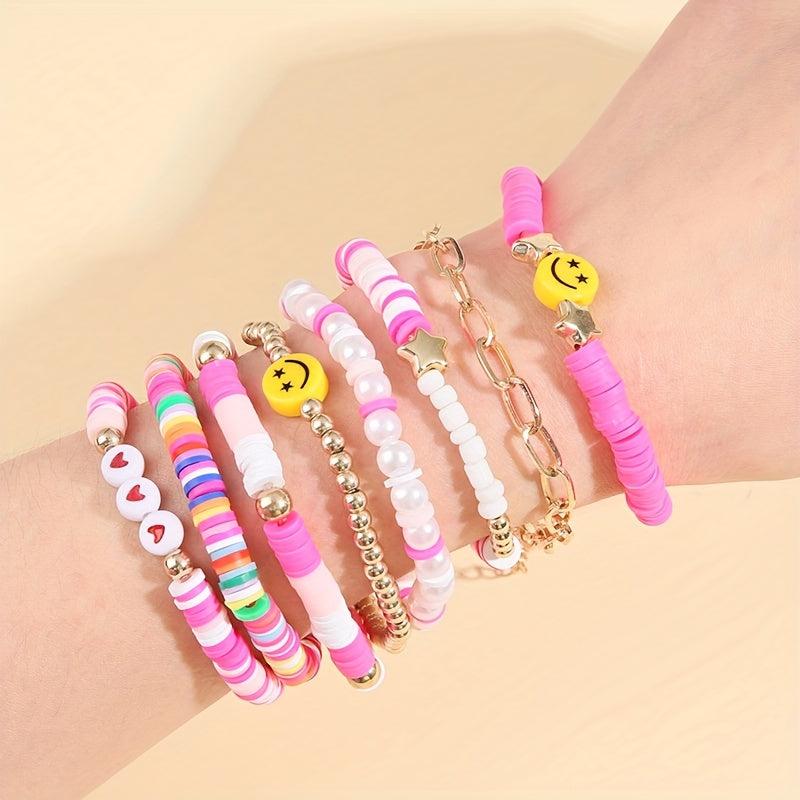 8-Piece Women's Beaded Elastic Bracelet Set Y2K Bracelets for Stacking