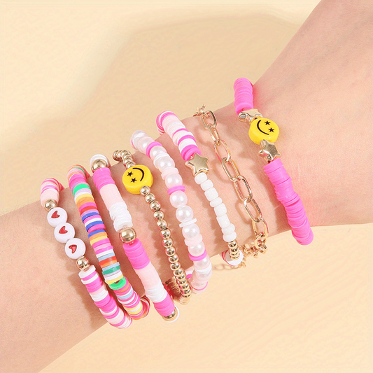 8-Piece Women's Beaded Elastic Bracelet Set Y2K Bracelets for Stacking