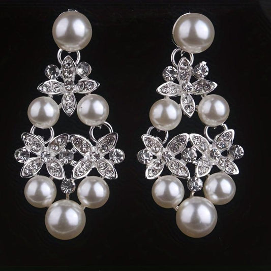 Atmospheric Bridal Necklace Earrings Set Beads Rhinestone Wedding Dress Chain