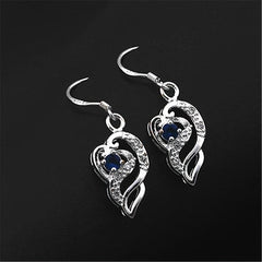 925 Silver Plated Heart Shaped Sapphire Drop Earrings