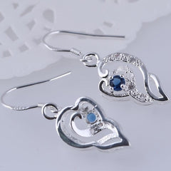 925 Silver Plated Heart Shaped Sapphire Drop Earrings
