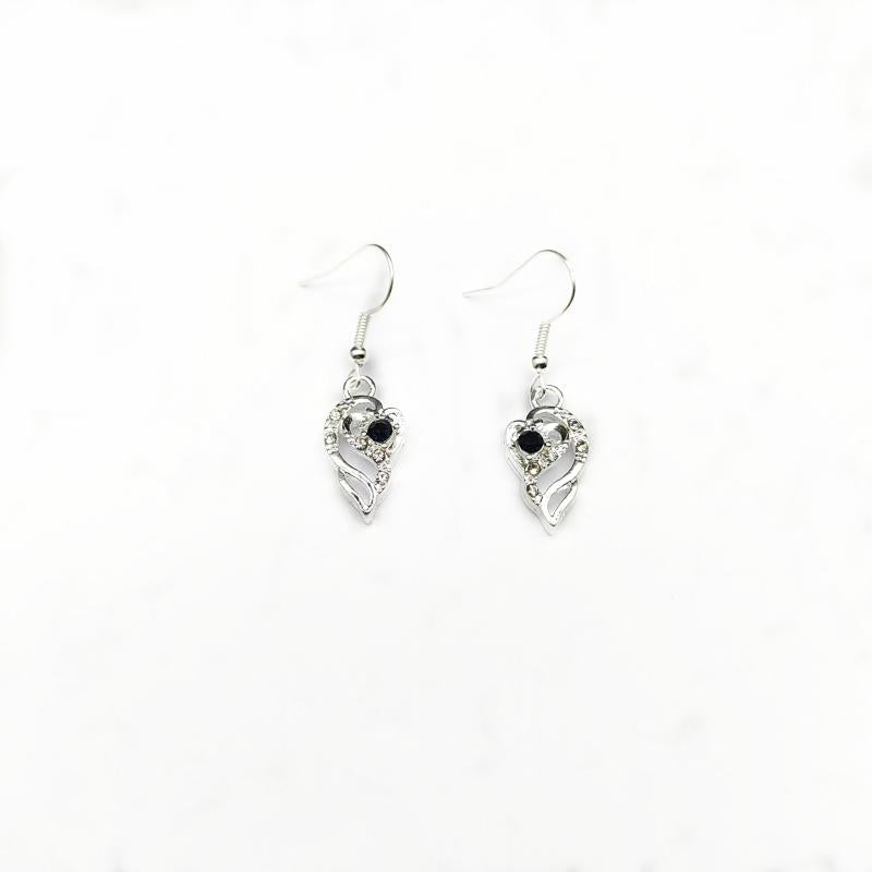 925 Silver Plated Heart Shaped Sapphire Drop Earrings