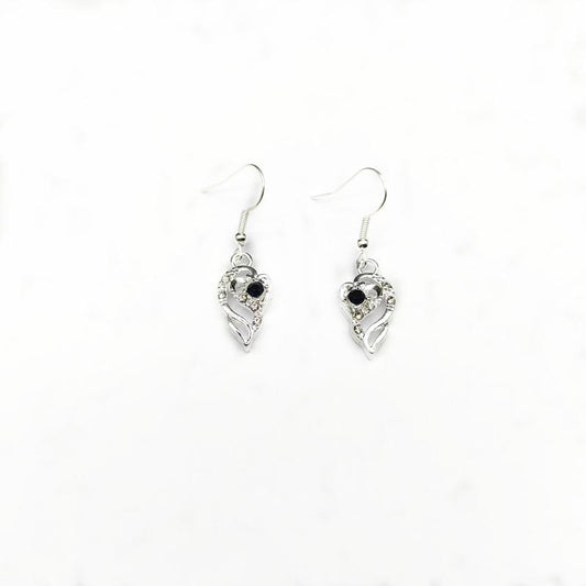 925 Silver Plated Heart Shaped Sapphire Drop Earrings