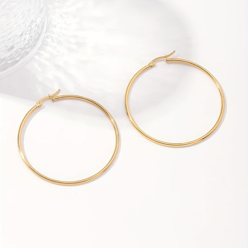 Hypoallergenic Hoop Earrings Thin Large Hoops 18K Plated Stainless Steel