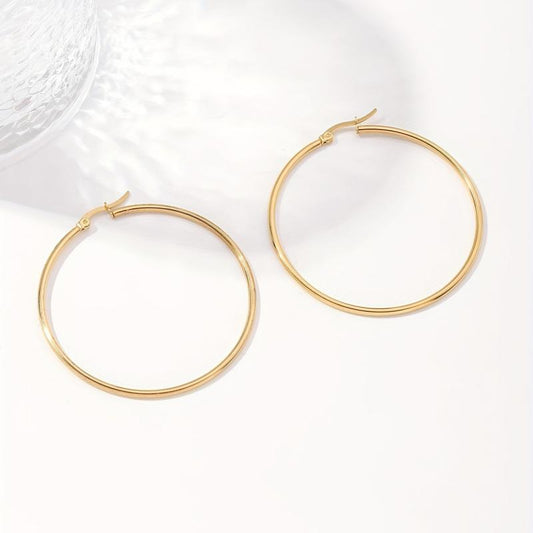 Hypoallergenic Hoop Earrings Thin Large Hoops 18K Plated Stainless Steel
