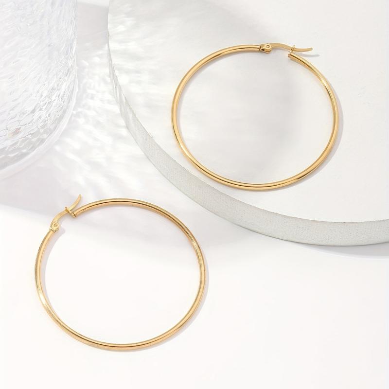 Hypoallergenic Hoop Earrings Thin Large Hoops 18K Plated Stainless Steel
