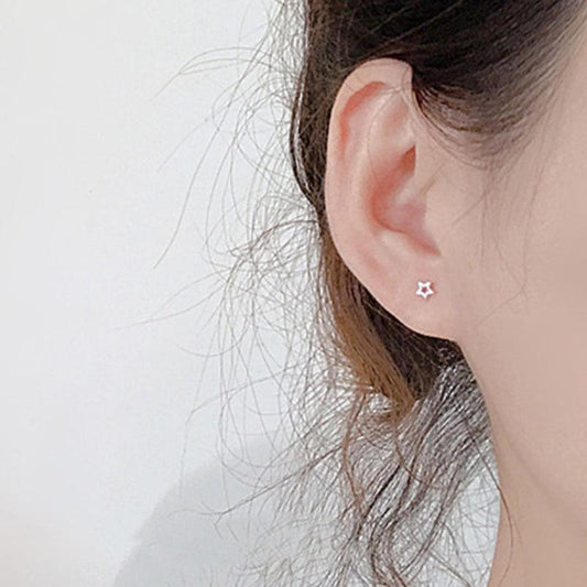 Mini Silvery Needle Stud Earrings Love Heart Star Triangle Square