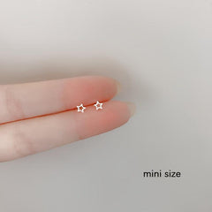 Mini Silvery Needle Stud Earrings Love Heart Star Triangle Square