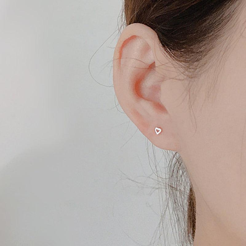 Mini Silvery Needle Stud Earrings Love Heart Star Triangle Square