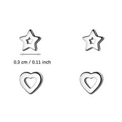 Mini Silvery Needle Stud Earrings Love Heart Star Triangle Square