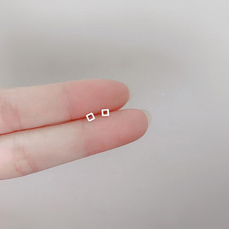 Mini Silvery Needle Stud Earrings Love Heart Star Triangle Square