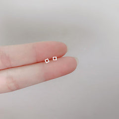 Mini Silvery Needle Stud Earrings Love Heart Star Triangle Square