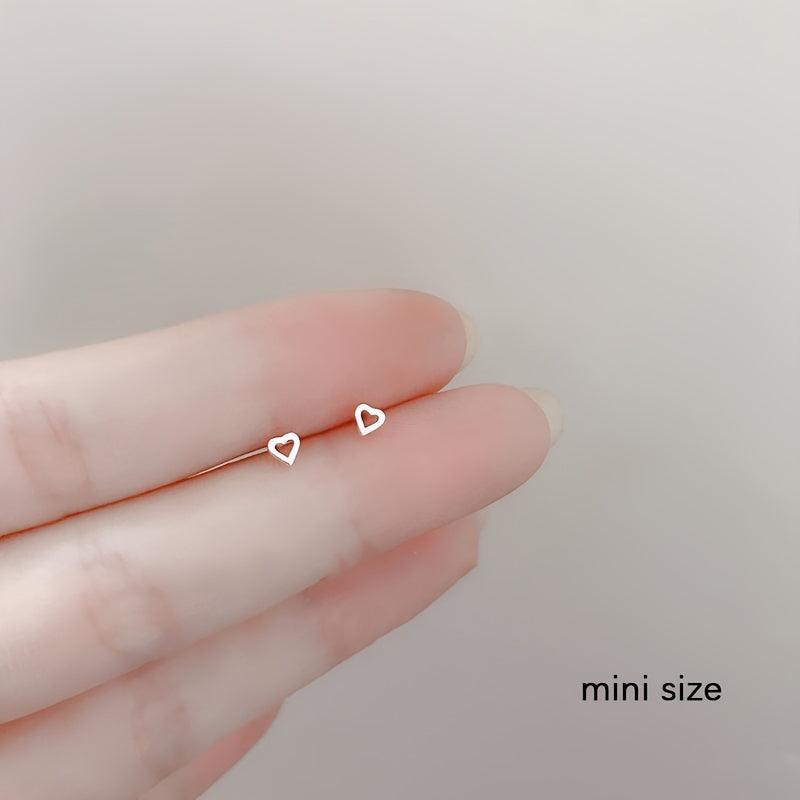 Mini Silvery Needle Stud Earrings Love Heart Star Triangle Square