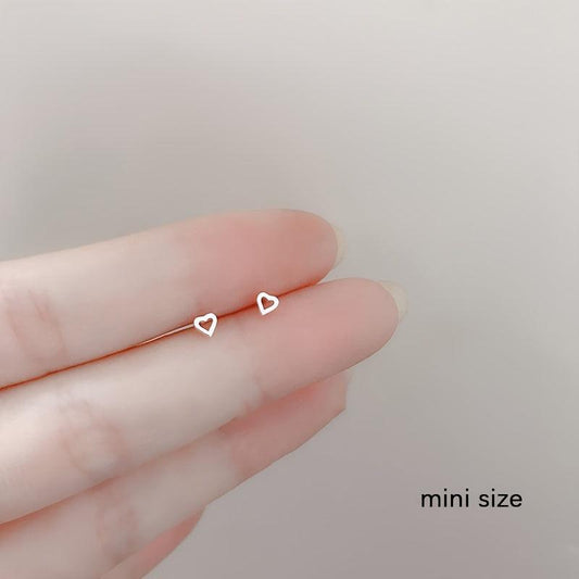 Mini Silvery Needle Stud Earrings Love Heart Star Triangle Square
