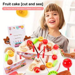 42pcs Birthday Party Toys Cake Set with Little Bear Fruit Decor Candles
