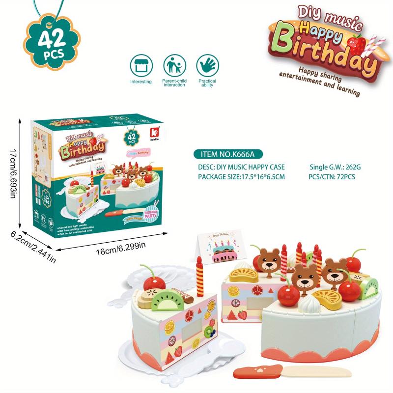42pcs Birthday Party Toys Cake Set with Little Bear Fruit Decor Candles