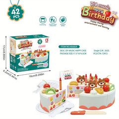 42pcs Birthday Party Toys Cake Set with Little Bear Fruit Decor Candles