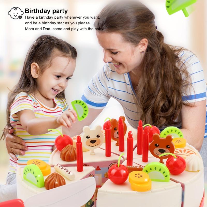 42pcs Birthday Party Toys Cake Set with Little Bear Fruit Decor Candles