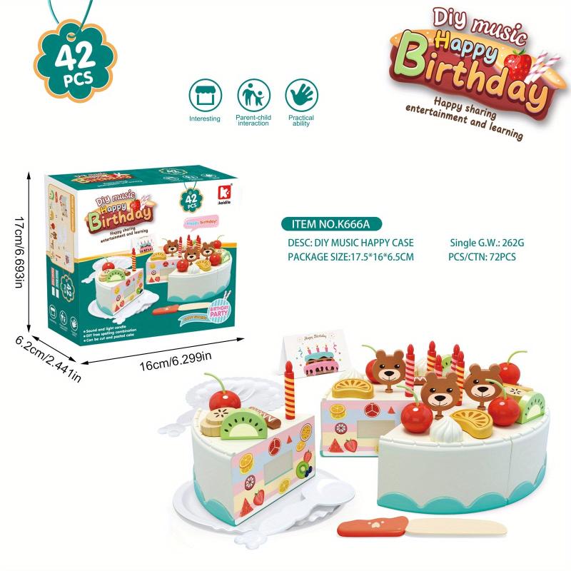 42pcs Birthday Party Toys Cake Set with Little Bear Fruit Decor Candles