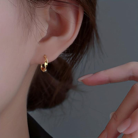 Metal Twisted Earrings Women's Ear Buckles Tiny Hoop Double Ears Earrings