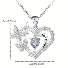 Heart Amethyst Butterfly Pendant Necklace For Women Girls Party Jewelry