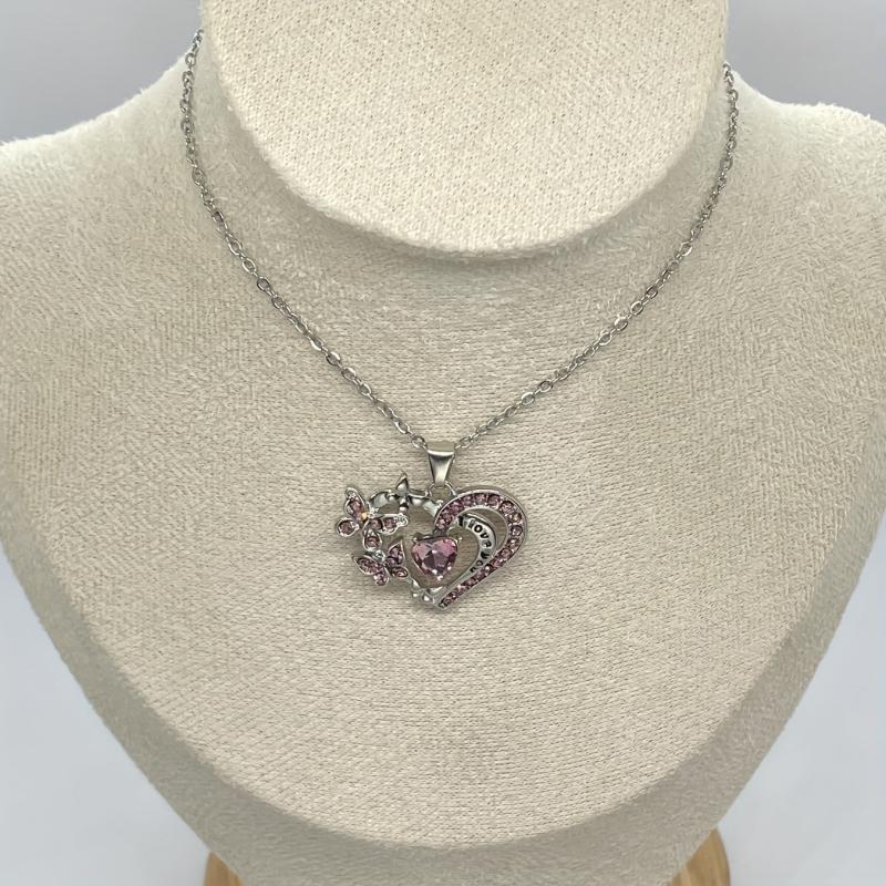 Heart Amethyst Butterfly Pendant Necklace For Women Girls Party Jewelry