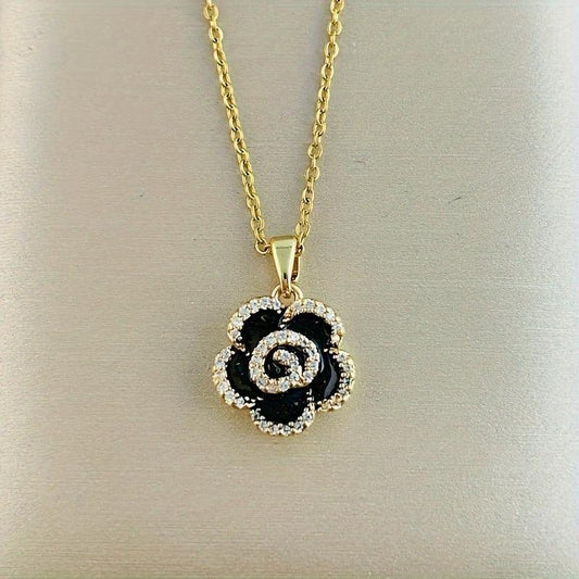Camellia Earrings Necklace Flower Collarbone Chain