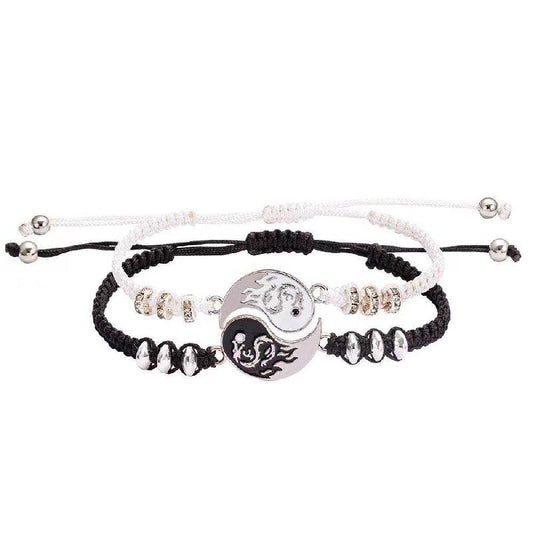 Yin Yang Braided Bracelet Set for Couples Adjustable Rope Bracelets