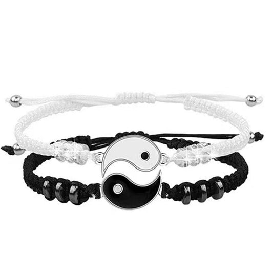 Yin Yang Braided Bracelet Set for Couples Adjustable Rope Bracelets