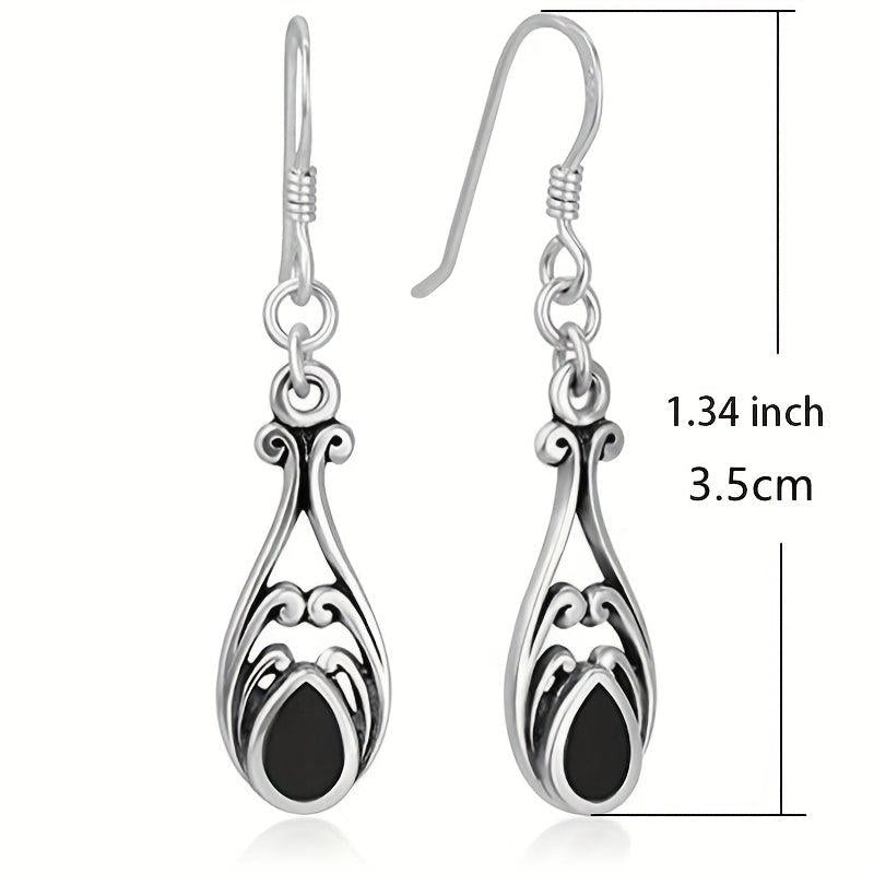 Vintage Hollow Drop Earrings 925 Silver Plated Dangle Hoop