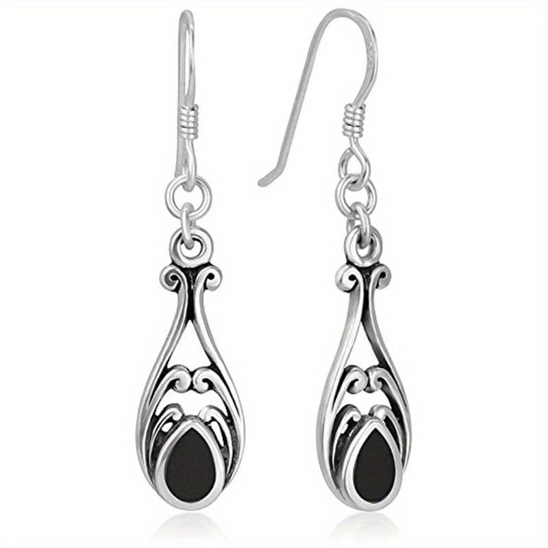 Vintage Hollow Drop Earrings 925 Silver Plated Dangle Hoop
