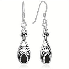 Vintage Hollow Drop Earrings 925 Silver Plated Dangle Hoop