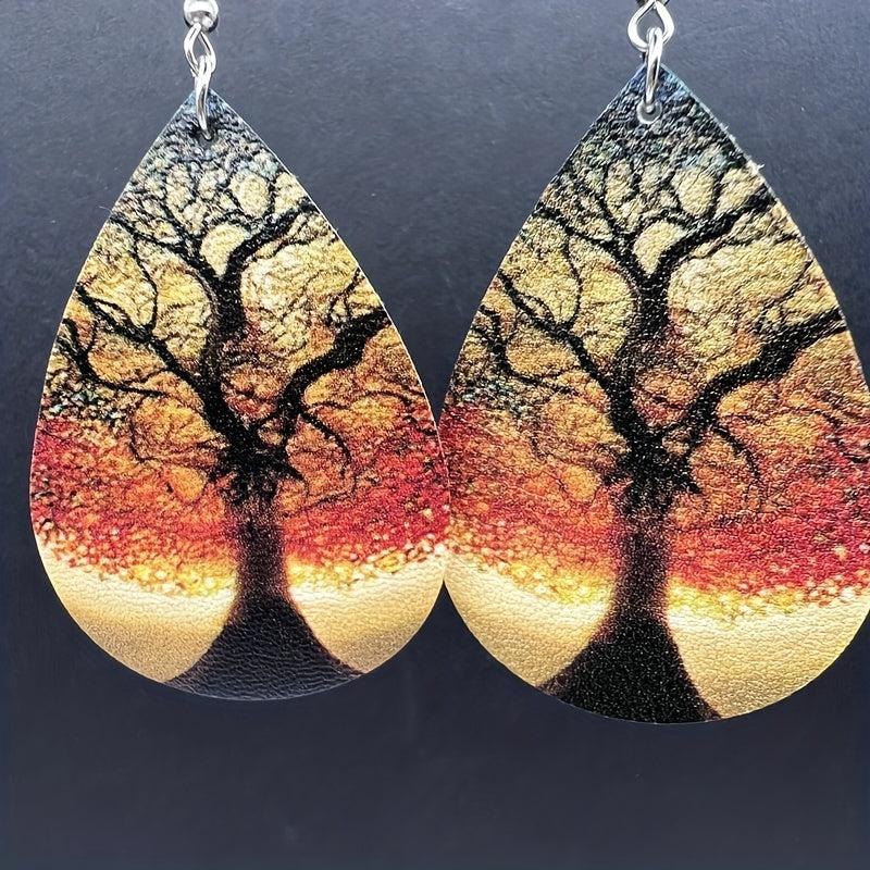 Tree Of Life Print Earrings, Synthetic Leather