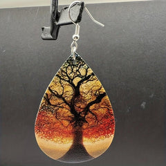 Tree Of Life Print Earrings, Synthetic Leather
