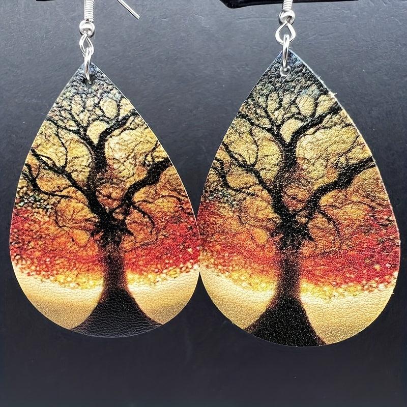 Tree Of Life Print Earrings, Synthetic Leather