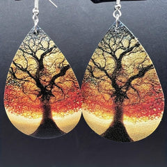 Tree Of Life Print Earrings, Synthetic Leather