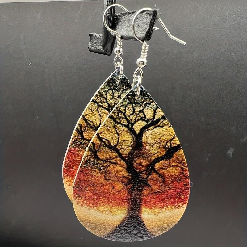 Tree Of Life Print Earrings, Synthetic Leather