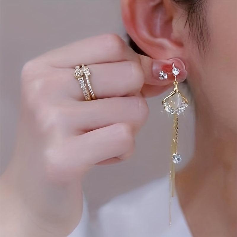 Ginkgo Leaf Earrings Cat Eye Stone Ear Jewelry