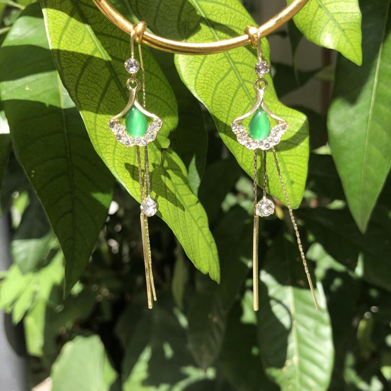 Ginkgo Leaf Earrings Cat Eye Stone Ear Jewelry
