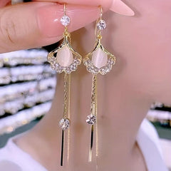 Ginkgo Leaf Earrings Cat Eye Stone Ear Jewelry
