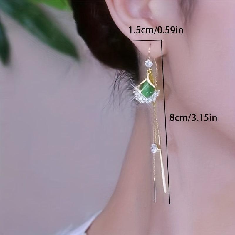 Ginkgo Leaf Earrings Cat Eye Stone Ear Jewelry