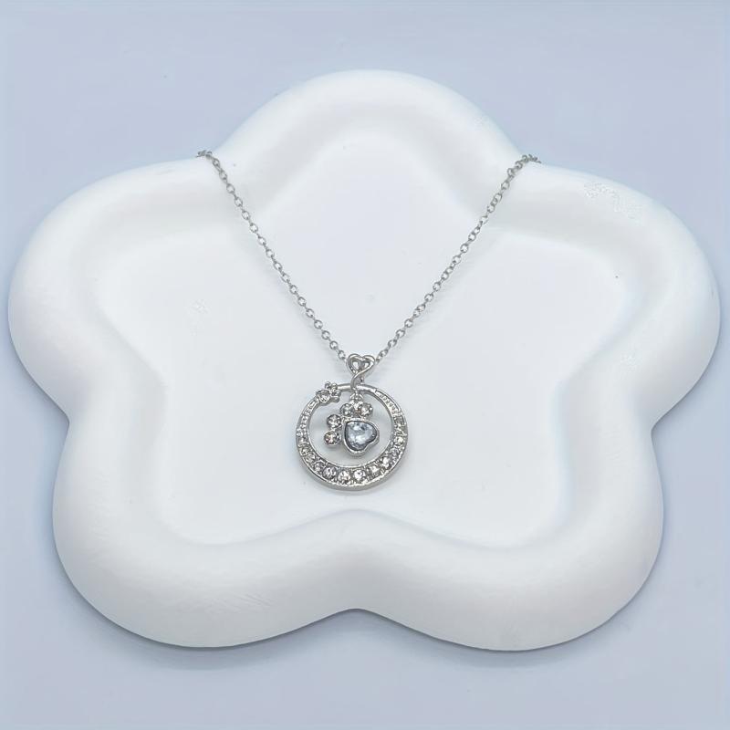 Paw Print Necklace For Women Girls Cat Dog Pet Paw Print Circle Pendant Necklace