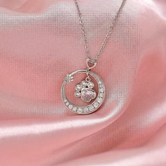 Paw Print Necklace For Women Girls Cat Dog Pet Paw Print Circle Pendant Necklace