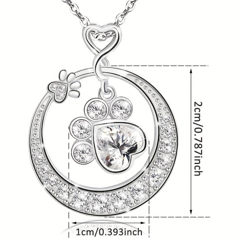 Paw Print Necklace For Women Girls Cat Dog Pet Paw Print Circle Pendant Necklace