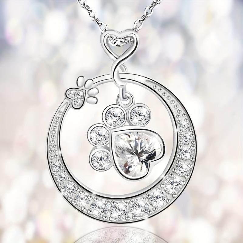 Paw Print Necklace For Women Girls Cat Dog Pet Paw Print Circle Pendant Necklace