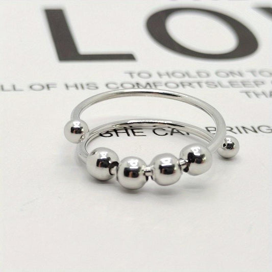 Stainless Steel Rotate Beads Anxiety Rings Adjustable Stress Relief Fidget Rings
