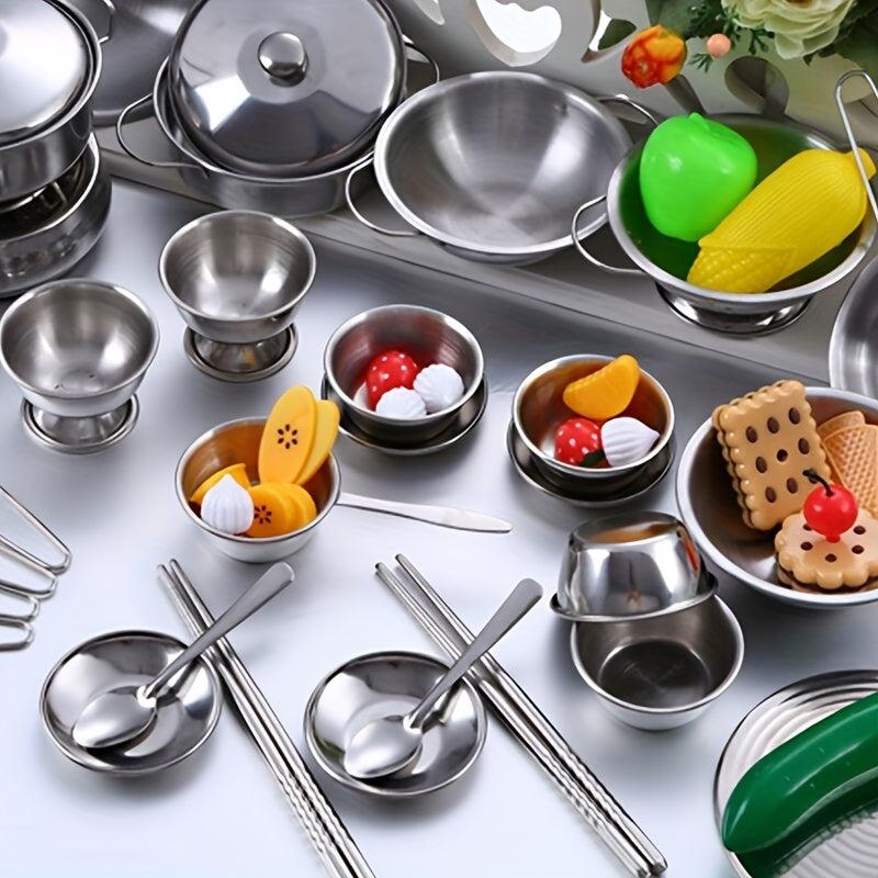 25Pcs Mini Kitchen Utensils Toys Set for Kids Stainless Steel Cooking Education