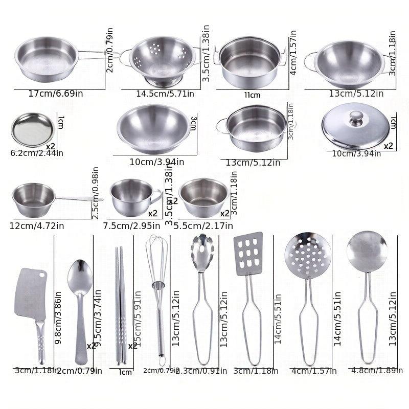25Pcs Mini Kitchen Utensils Toys Set for Kids Stainless Steel Cooking Education
