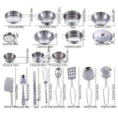 25Pcs Mini Kitchen Utensils Toys Set for Kids Stainless Steel Cooking Education