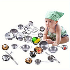 25Pcs Mini Kitchen Utensils Toys Set for Kids Stainless Steel Cooking Education